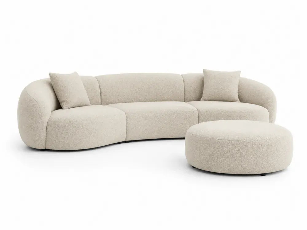 Modulares Sofa Set mit rundem Hocker 3 Sitzmodule Polyester Bouclé Beige Schwarz 280 x 105 x 74 cm