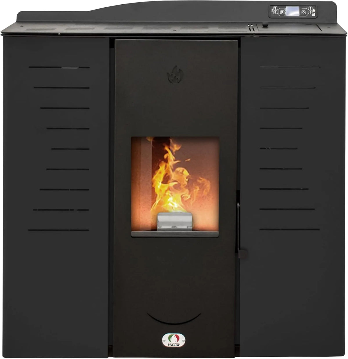 Verwarming, 20 kW, 5 sterren, verwarming 130 m2, autonomie 16 uur, pelletkachel voor verwarming en warm water, zwart, 5 standen, rendement 89%, 24