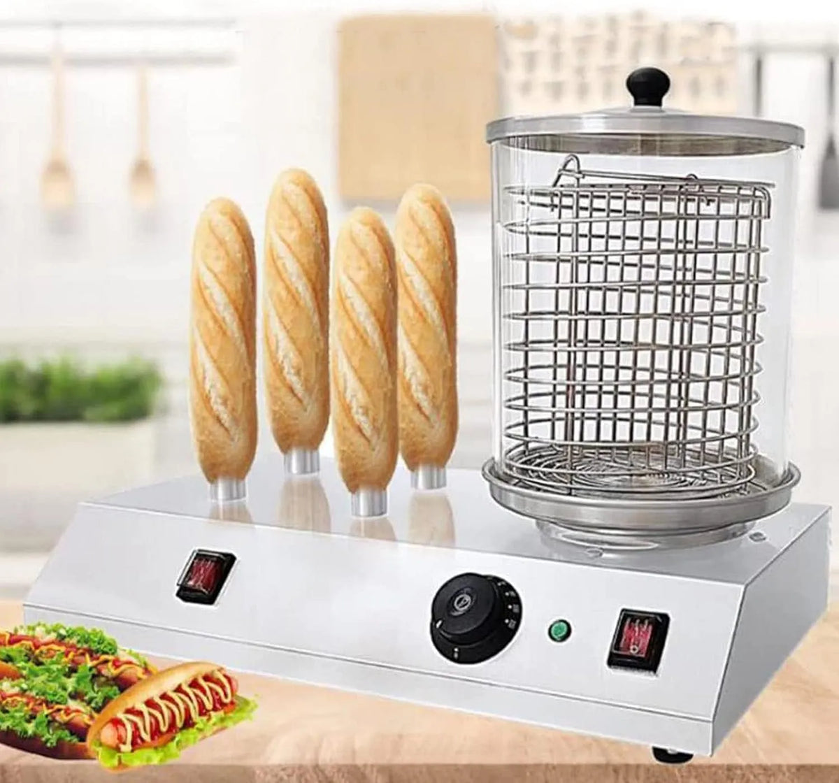 Bun Warmer Machine, Bun Warmer Machine met verwarmingsstaaf van aluminium, Hotdog Steamer Cooker, voor ontbijtworsten, loempia's Commercieel