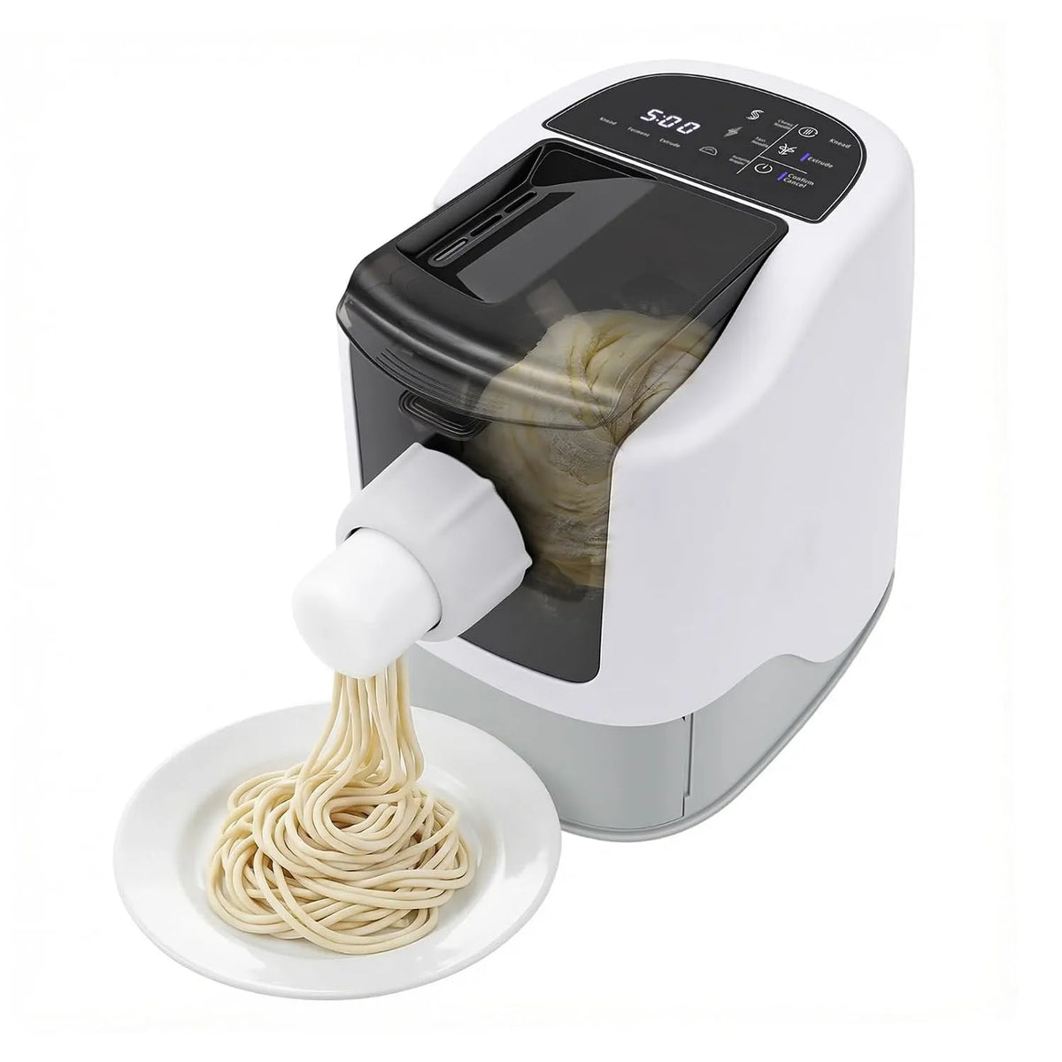 Machine, automatische pastapers met 13 vormen voor spaghetti, kneedhulp voor 500 g meel, Elektrische pastamachine, fettuccine, incl. maatbeker