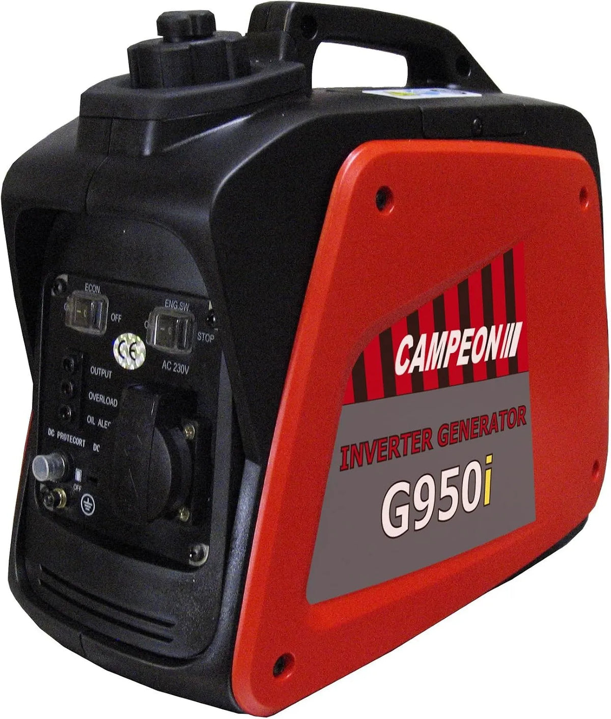 Generator G-950i-generator met 50 Hz, 230 V, 1 kW, 40 cc, 2100 ml, 4 uur, 54-59 dB en 89 dB
