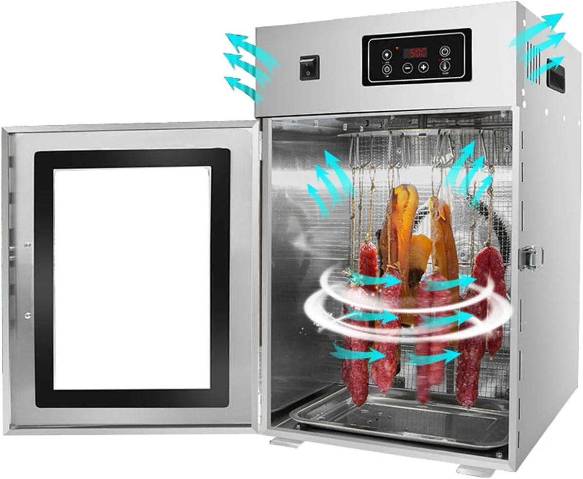 Droger, 30-90°C, timer, 360° roterende commerciële voedseldroger, vleesuithardingskamer