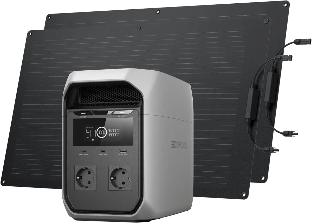 Zonnepaneel met 100 W, EF ECOFLOW DELTA 3 Classic 1024 Wh en flexibel zonnepaneel 100 W x 2