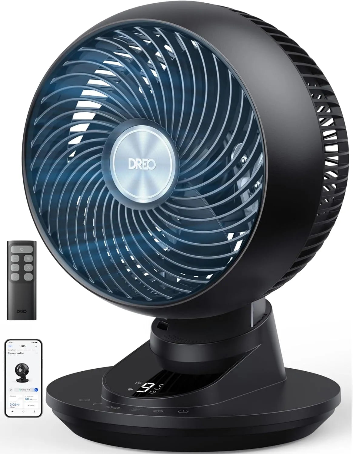 DREO Ventilator met 22 dB, 9 snelheden, 60 seconden, geluidsarme werking, oscillatiefunctie en 12-uurs timer