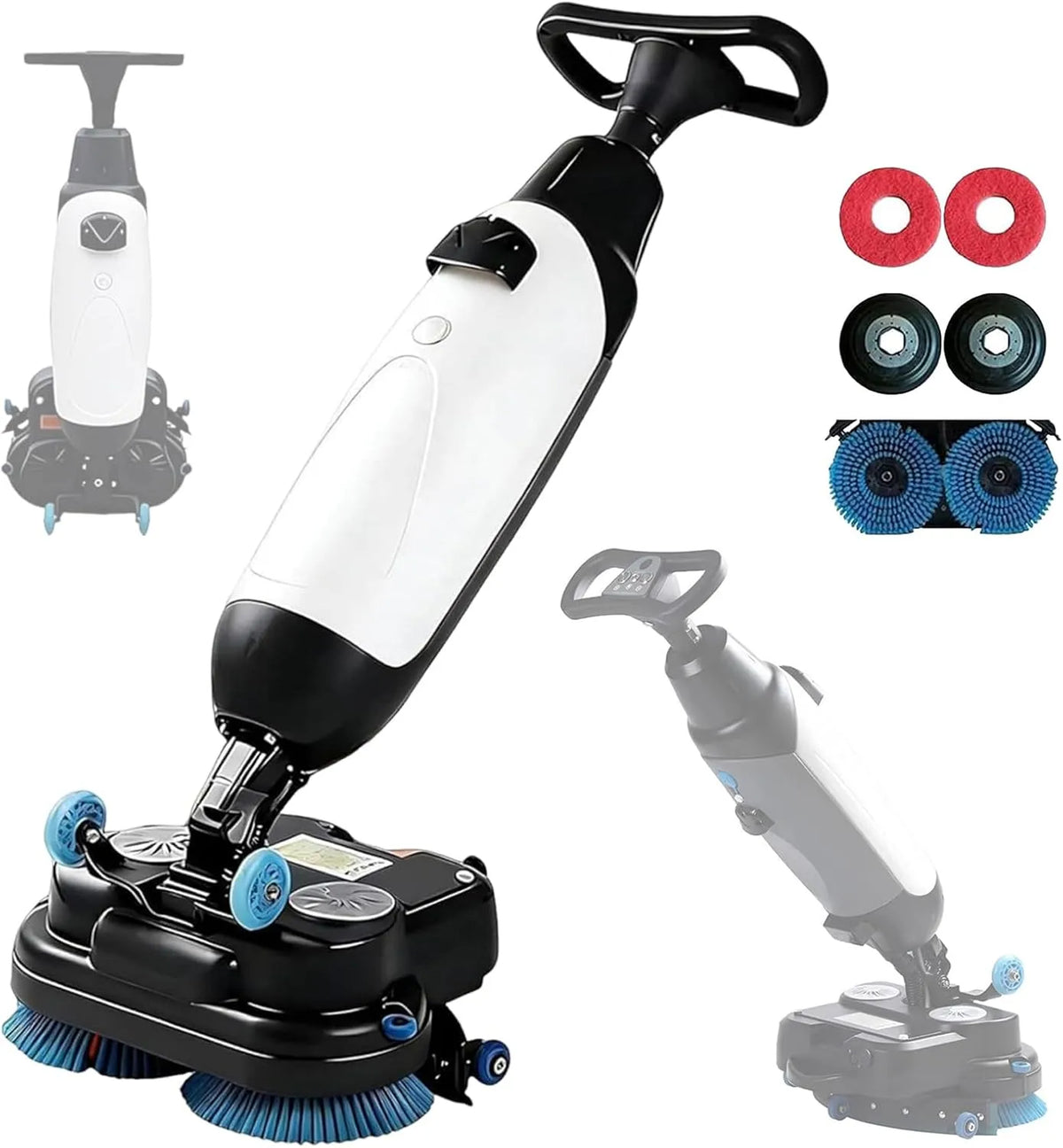 Vloerreiniger, 360° Roterende Dubbele Borstels, Accuaangedreven, voor Houten, Reinigingsbreedte van 43 cm, Snoerloze Vloerreiniger, Terrazzo