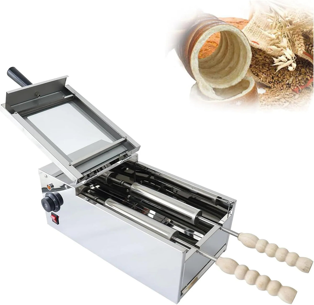 Inbouwoven, 2 kegels tegelijkertijd met instelbare temperatuur 50-300 °C, oven voor taarten met open haard, voor commerciële ijszakken