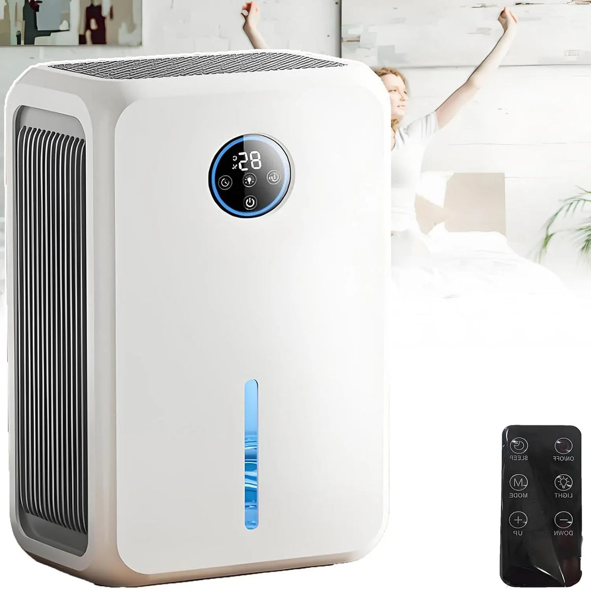 Luchtontvochtiger, 2025 Dual-Core-technologie voor snelle ontvochtiging, geluidsarm slaapmodus <25 db, 2,2 l automatische uitschakeltank