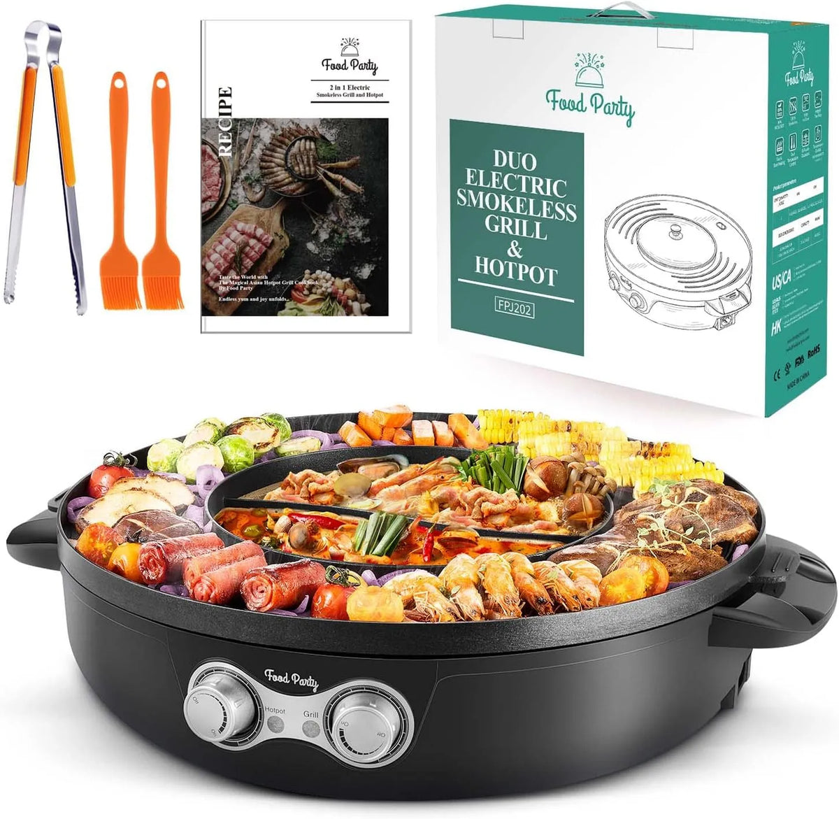 Barbecue, 8 Personen, Grill Hot Pot Elektrisch 220V 2200 W 2-in-1