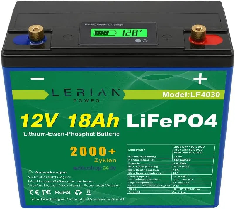 LiFePO4 Accu LiFePO4 met 18 Ah, boot, 12 V, lithium-ijzerfosfaatbatterij voor camping en zonne-caravan