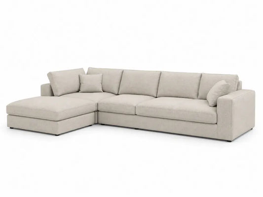Modulares Ecksofa 4-Sitzer mit Ottomane links L-Form Beige Schwarz 280 x 160 x 84 cm Polyester Flachgewebe Kiefernholz