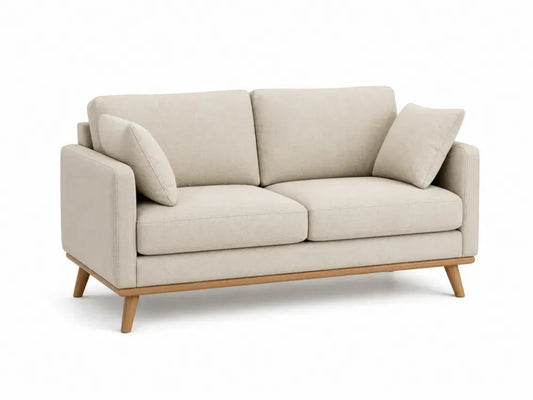 Zweisitzer Sofa rechteckig Beige Naturfarben 165 x 86 x 84 cm Polyester Kautschukholz mit 2 Seitenkissen