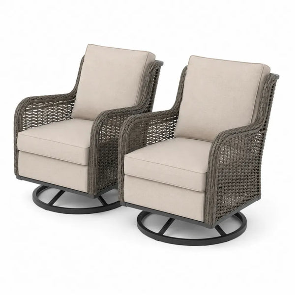 2er Set Gartensessel Drehsessel mit rundem Drehfuß PE-Rattan Stahl Polyester beige grau schwarz 75 x 80 x 94 cm