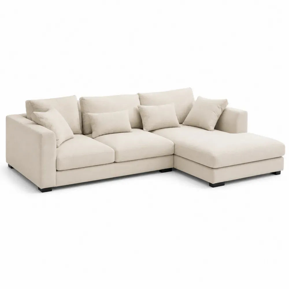 Modulares Ecksofa mit Recamiere rechts L-Form Beige Schwarz 285 x 160 x 82 cm Polyester Kiefernholz Sperrholz
