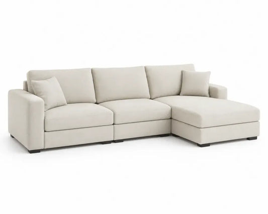 Modulares Ecksofa 3-Sitzer mit rechter Recamiere Polyester-Flachgewebe L-Form Beige 285 x 160 x 82 cm