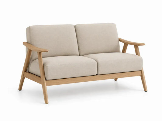 Zweisitzer Sofa rechteckig Beige Naturholzfarben 150 x 76 x 82 cm Polyester Leinen Gewebe Gummibaumholz