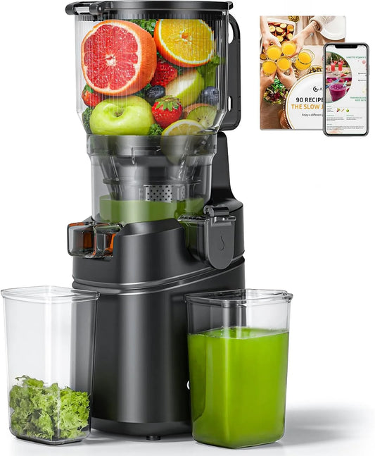 AMZCHEF Slow Juicer 250 W, met drievoudig filter, 150 mm, zwart
