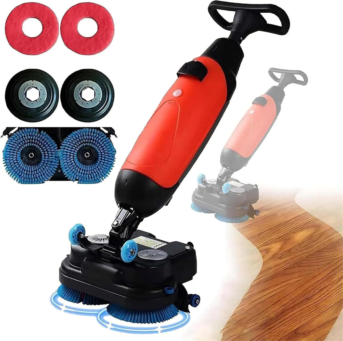 Vloerschrobmachine met 17 inch, 43 cm, 240 RPM, 13000 m2, 1200 m2, 100 minuten, draadloze werking en waterreservoir