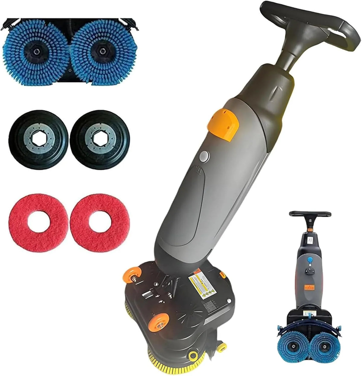 Vloerschrobmachine met 17 inch, 43 cm, 240 RPM, 1200 m2, 13.000 m2, 100 minuten, draadloze werking en waterreservoir