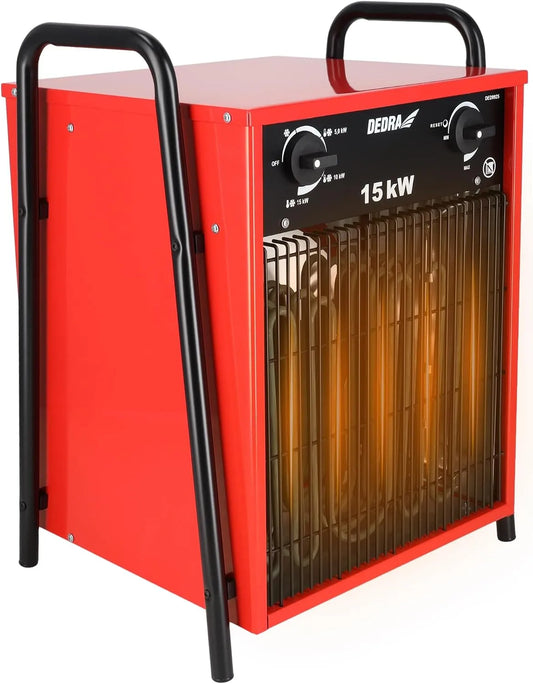 DEDRA elektrische luchtverwarmer 15 kW met 15 kW, 400 V, regelbare thermostaat en rood
