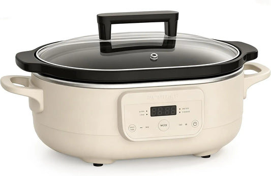 Slowcooker, 6 liter inhoud, uitneembaar en anti-aanbaklaag, warmte-instellingen: houden, voor meer dan 6 personen, klein keukenapparaat