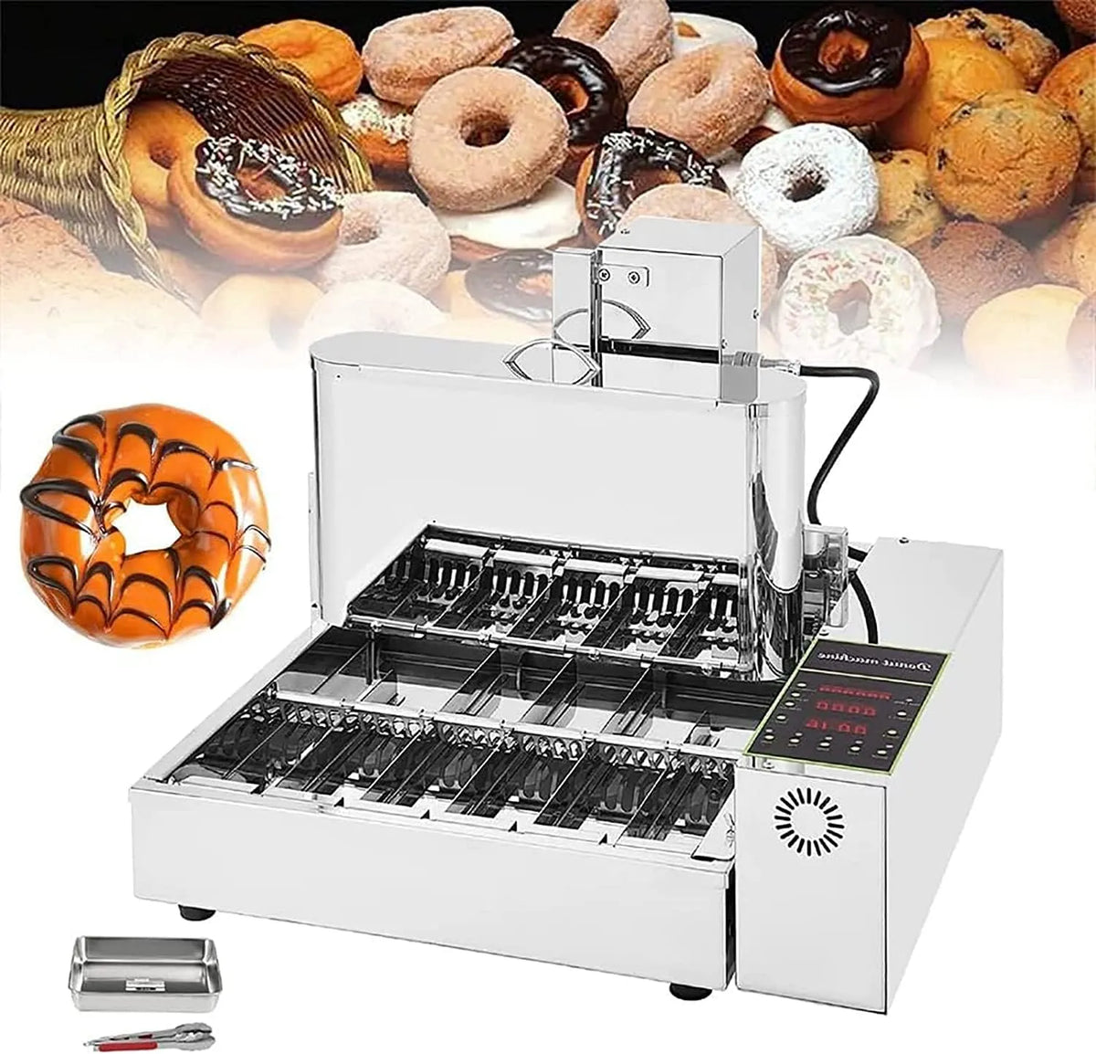 Donut Snack Machine met 9.5l, 2000 W, regelbare thermostaat en RVS