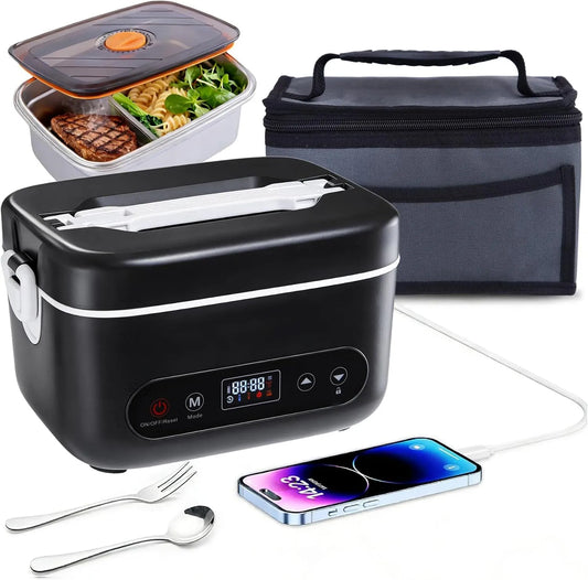 Draadloze Elektrische Lunchbox met 1,2L, 22 x 17,6 x 19,5 cm, 8000mAh, 5V, 1,5 uur, 120 minuten, 7,68 inch en 50-90°C
