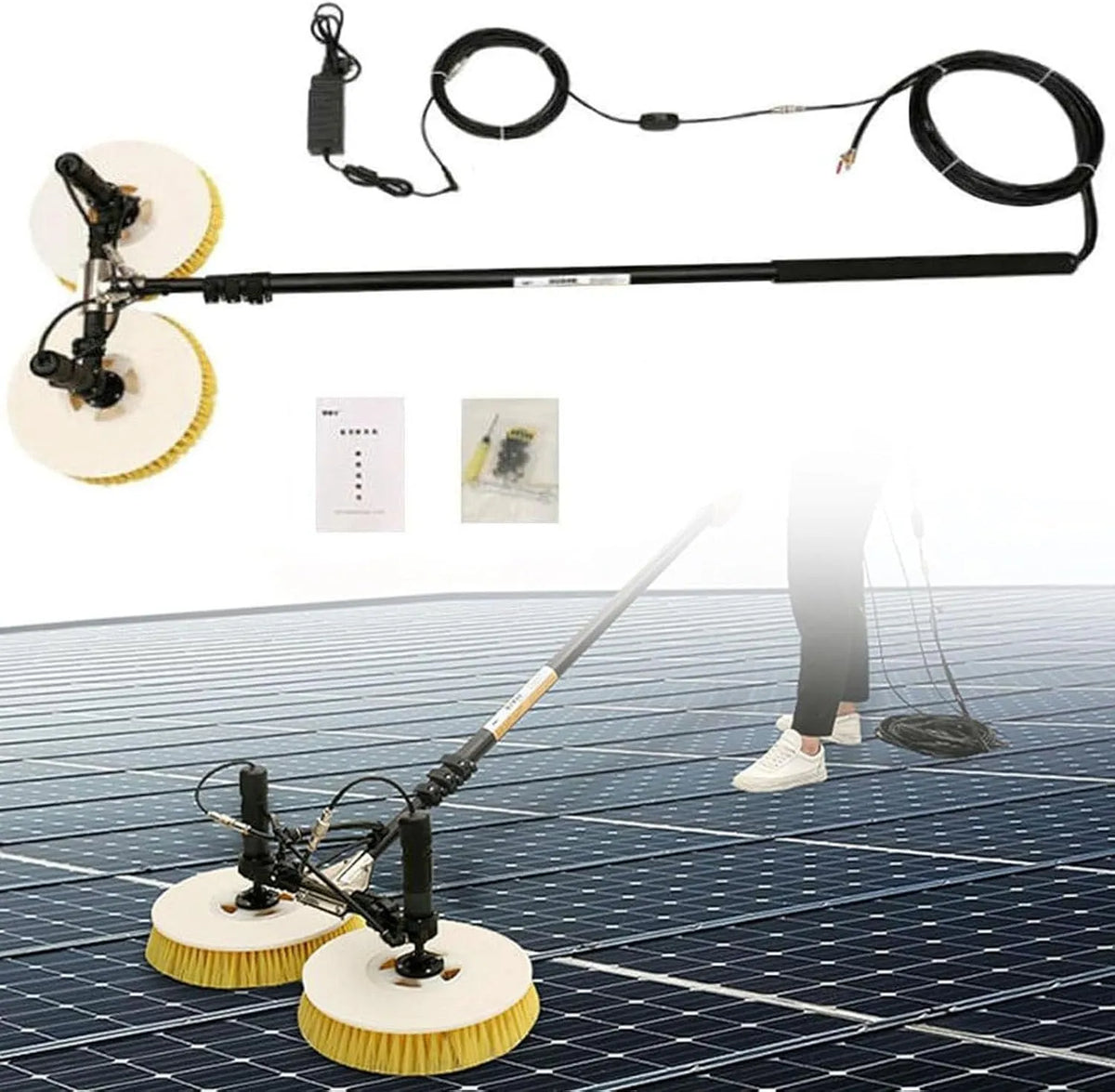Reiniging van elektrische zonnepanelen dubbele kop, voor zonnepanelen uitschuifbaar, 5,5 m, reinigingsborstel voor zonnepanelen uitschuifbaar, sterke