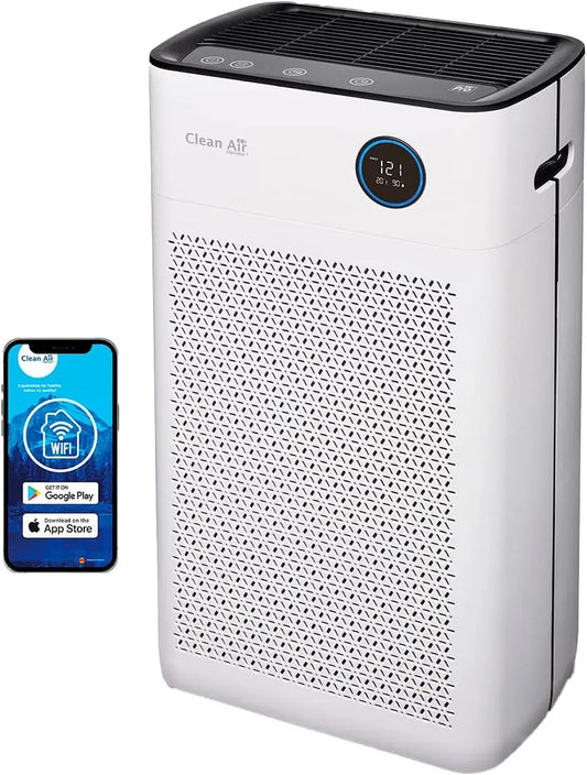 Luchtreiniger en Ventilator, Clean Air Optima CA-509Pro Smart HEPA UV-C Intelligente luchtreiniger, zeer geluidsarm ventilator < 10 dB A, 400 m3 lucht