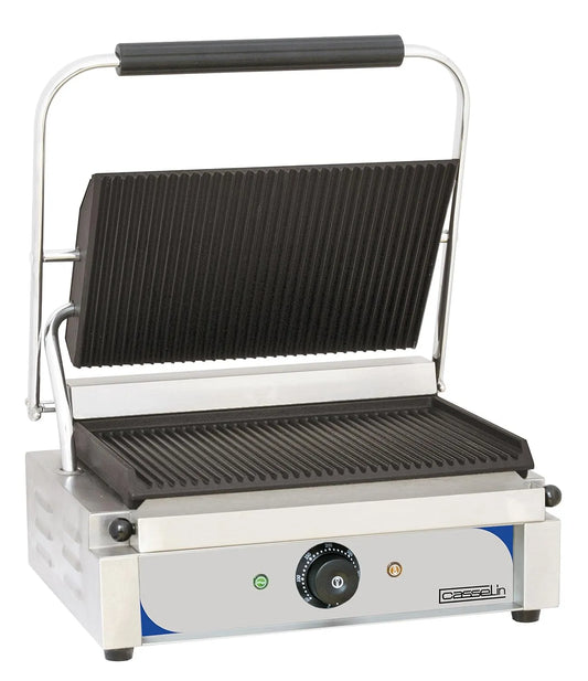 Casselin panini grill gegroefde platen 2200 W cgprr met 2200 W, 50°C, 300°C, 220 mm, 230 mm, 200 mm en RVS