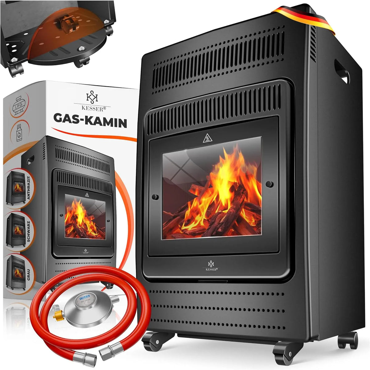 Gaskachel met 3,4 kW, 3400 W, 11 kg, veiligheidssysteem, voor binnen en buiten en zwart