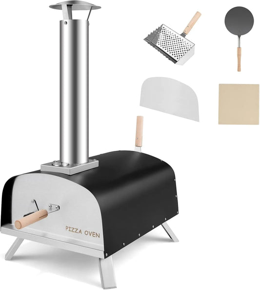 COSTWAY Inbouwoven met 450 °C, 5 minuten en 30-40 seconden, gas & hout pizza oven voor tuin camping