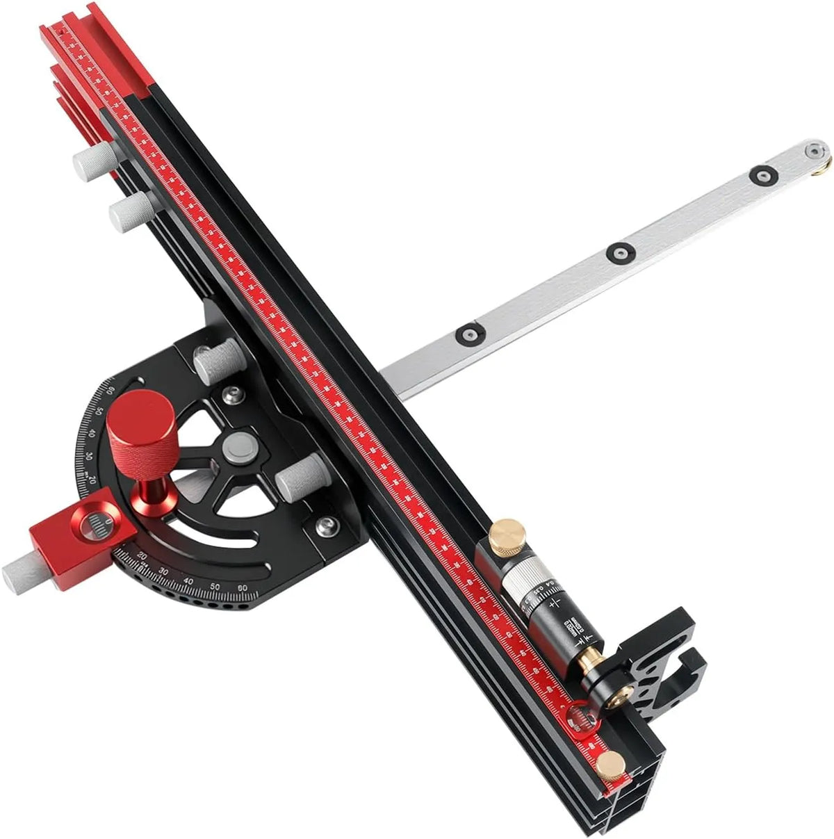 Cirkelzaag met 3/4 inch, RVS, aluminium, zwart en rood, 60 ° tot 60 ° precisie-verstekmeter met snelhoekaanslag voor tafelzaag