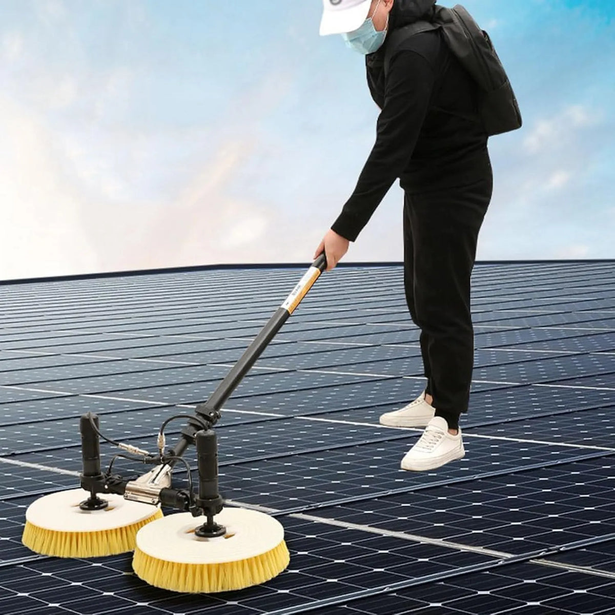 Reiniger, Reiniging van, automatische dubbele kop voor zonnepanelen, speciale dakwaterborstel voor ramenreiniger, met omvorme, reinigingsgereedschap