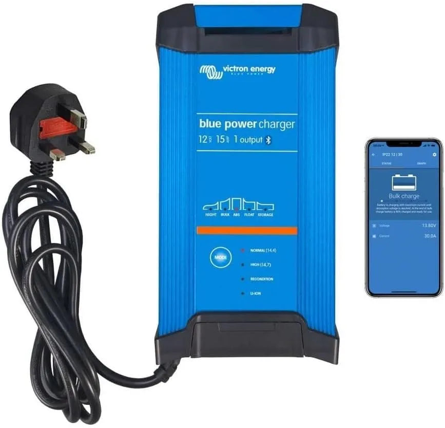 Lader, Victron Energy, 15A, IP22, UK, 12V, voor bouwplaats en werkplaats