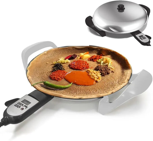 En koekenpan machine, anti-aanbak-pannenkoekenmachine, pannenkoek en koekenpan machine met instelbare warmteregeling, gelijkmatige warmteverdeling