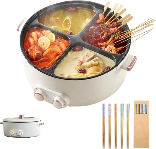 Multifunctionele stoofpot met vier roosters met 6L, 39,1 x 35,6 x 20 cm, 2000 W, 7,87 inch, regelbare thermostaat en RVS