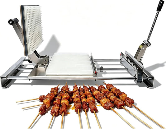 Barbecue, geschikt voor bamboe/metalen spiesen van 12 spiesjes, handmatige spiesmachine van bamboe voor barbecue, verstelbaar design