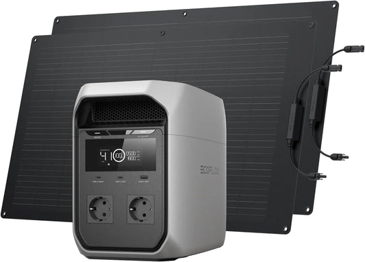 Zonnepaneel met 100 W, EF ECOFLOW DELTA 3 Classic 1024 Wh en flexibel zonnepaneel 100 W x 2