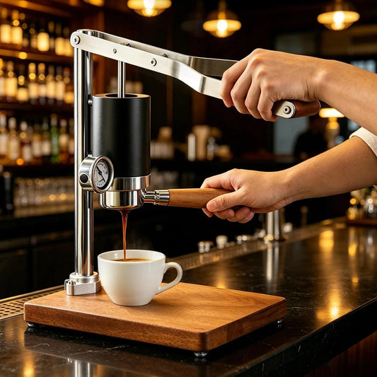 Espressomachine, Handmatige Koffiemachine, 6-9bar Extraction Retro Wood Splicing and 30s