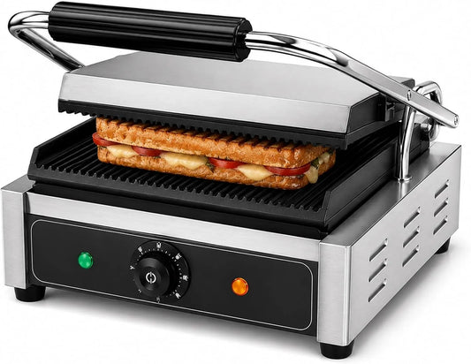 Paninigrill met 240 x 230 mm, 310 x 362 x 210 mm, 360 x 240 mm, 430 x 362 x 210 mm, 490 x 240 mm, 570 x 362 x 210 mm, 50–300°C en 1800 W