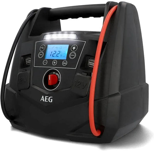 AEG, Draagbaar powerstation, 12 V, 220 V, USB, ventilatoren, powerstation met luchtcompressor