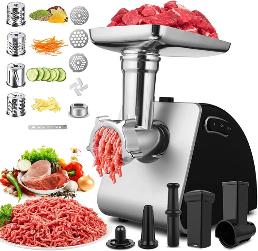 Keukenmachine, 2000 W, 3 schijven met gaten voor vlees en groenten, worstvuller, spuitgebak, kibbeset