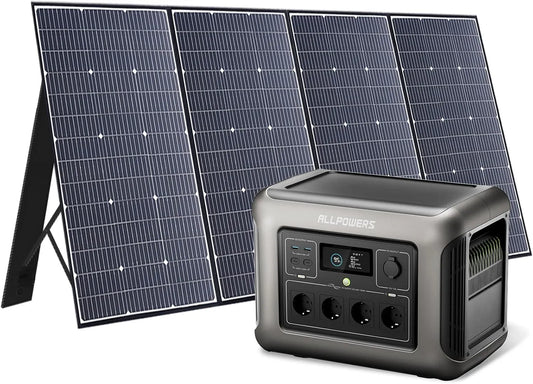 Zonnepaneel R1500 LifePO4 AC/100 W met ALLPOWERS R1500 LITE Zonnegenerator met 400 W zonnepaneel, 1056Wh LifePO4 draagbaar powerstation, 1600 W AC/100