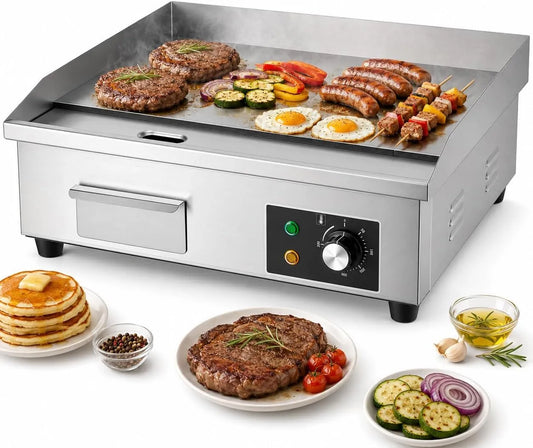 W Verwarming, 50°C-300°C Bereik, 3000 W Verwarming, een groot plat kookoppervlak om meerdere