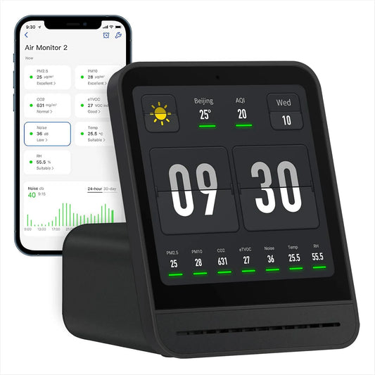 New Upgraded Alarm, PM2.5, CO2, PM10, Temperature and Humidity, New Upgraded Alarm Clock Function, Air Quality Tester voor Bedroom, Smart thuis