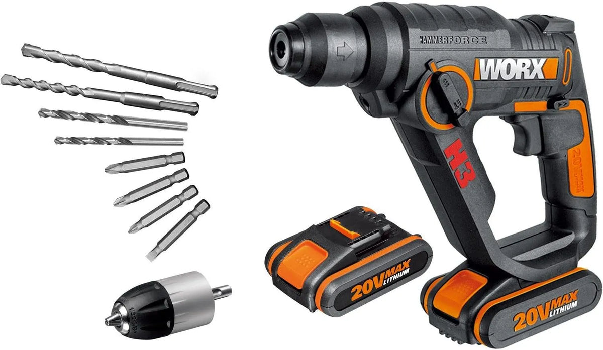 Boormachine, Worx Wx390.1 Wx390.1, 1,2 Joule Slagenergie, 2 Li-Ion-Accu's, Zwart/Oranje, 20V