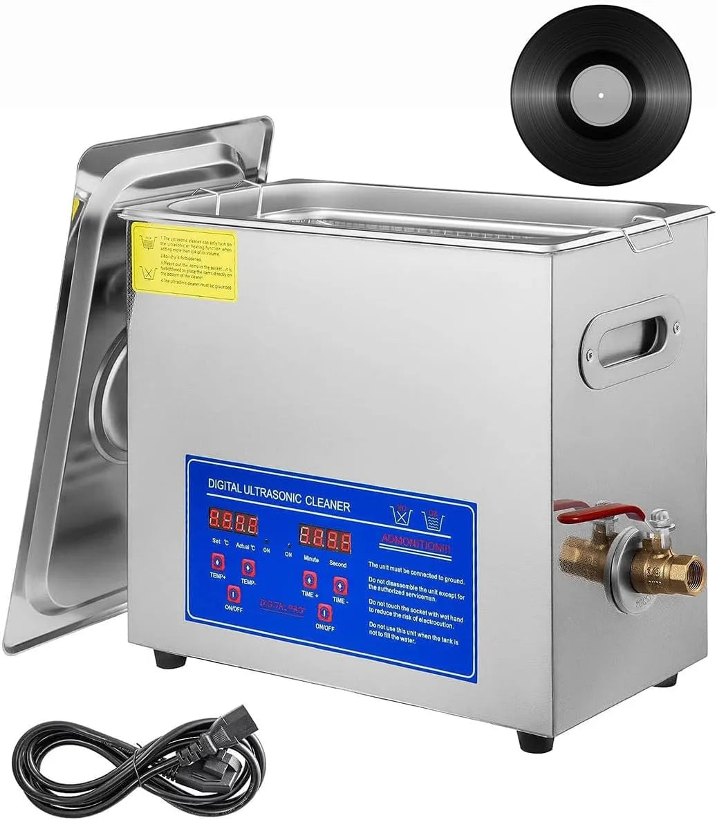 Ultrasoonreiniger met 6L, timer, 300 x 150 x 150 mm, 180 W, 30 minuten, waterreservoir en RVS