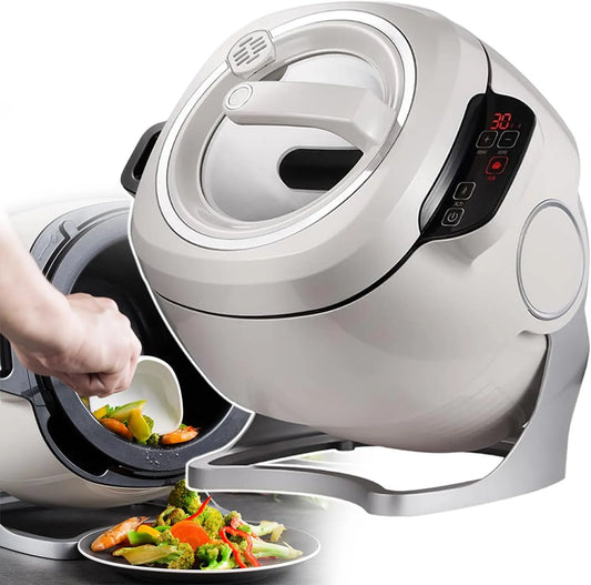 Keukenmachine met 6 L, 5 minuten, 2000 W en RVS, 6 L automatische kookmachine met 360° rotatie en verwarming rondom