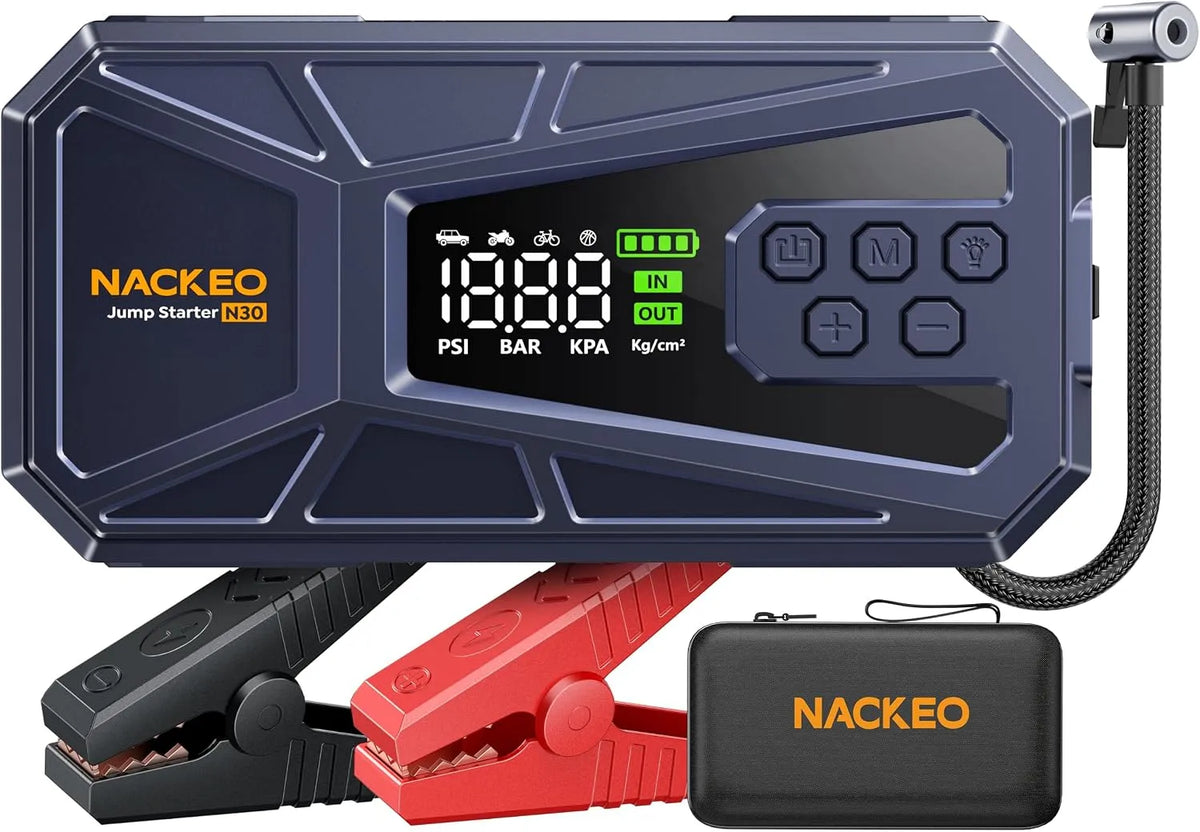 8000 A starthulp powerbank met compressor met 8000 A, 12 V, 12,0 l en rood