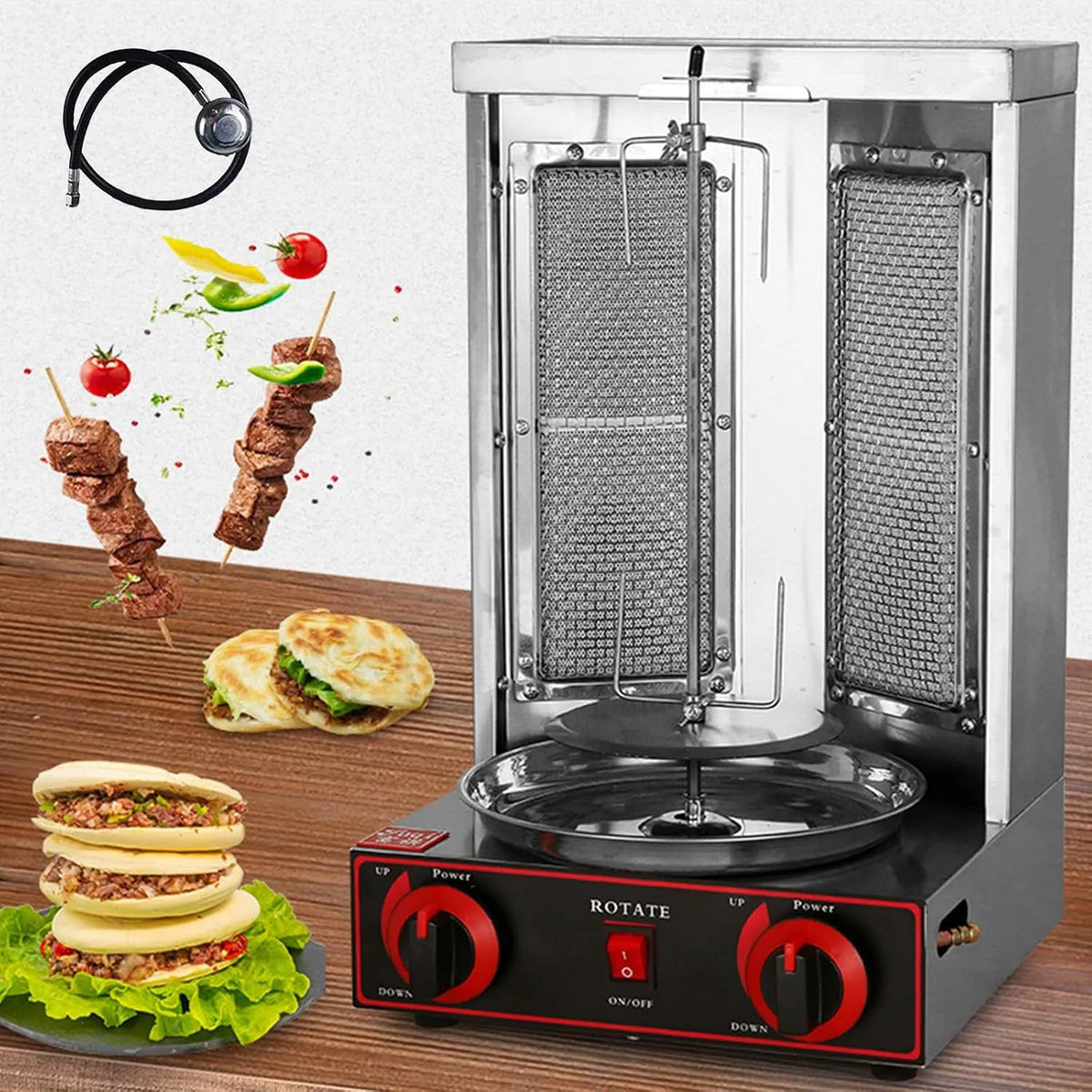 Barbecue met Turkse Barbecue Machine voor Commercieel Keukengebruik, Verticale Vleeskuikens Kebab Gyro Grill Machine met 2 Branders